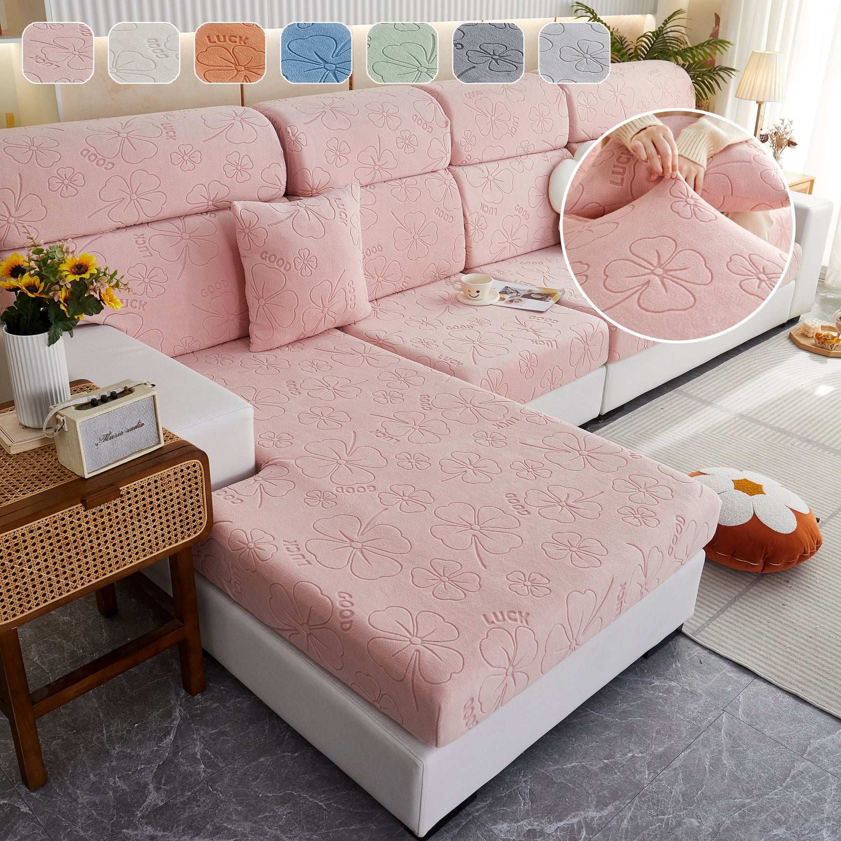 Lucky Clover Slipcover Non-Slip Stretch Jacquard Polar Fleece Sofa Cover for Pets, Cushions, Couches - Ornate Home
