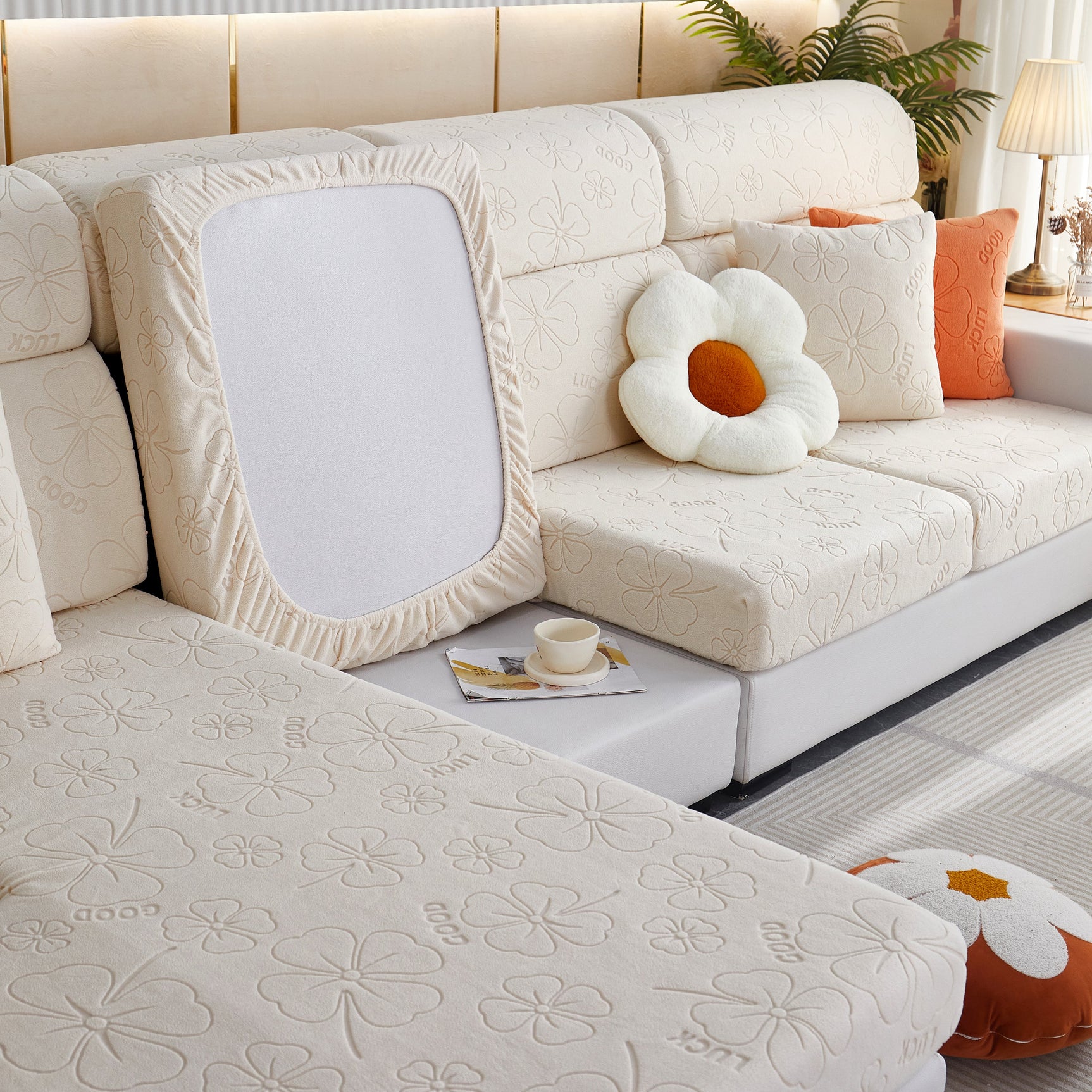 Lucky Clover Slipcover Non-Slip Stretch Jacquard Polar Fleece Sofa Cover for Pets, Cushions, Couches - Ornate Home