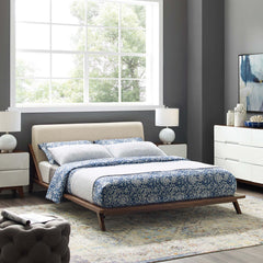 Luella Walnut/Beige Upholstered Fabric Queen Platform Bed - Ornate Home