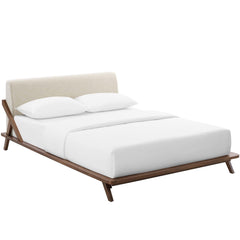 Luella Walnut/Beige Upholstered Fabric Queen Platform Bed - Ornate Home