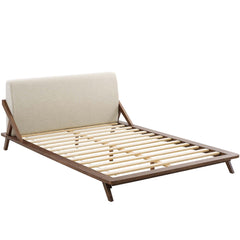 Luella Walnut/Beige Upholstered Fabric Queen Platform Bed - Ornate Home