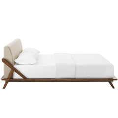 Luella Walnut/Beige Upholstered Fabric Queen Platform Bed - Ornate Home