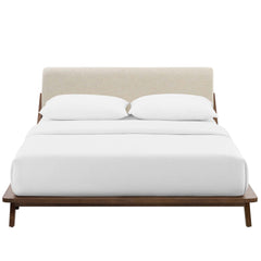 Luella Walnut/Beige Upholstered Fabric Queen Platform Bed - Ornate Home