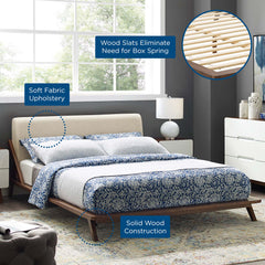 Luella Walnut/Beige Upholstered Fabric Queen Platform Bed - Ornate Home