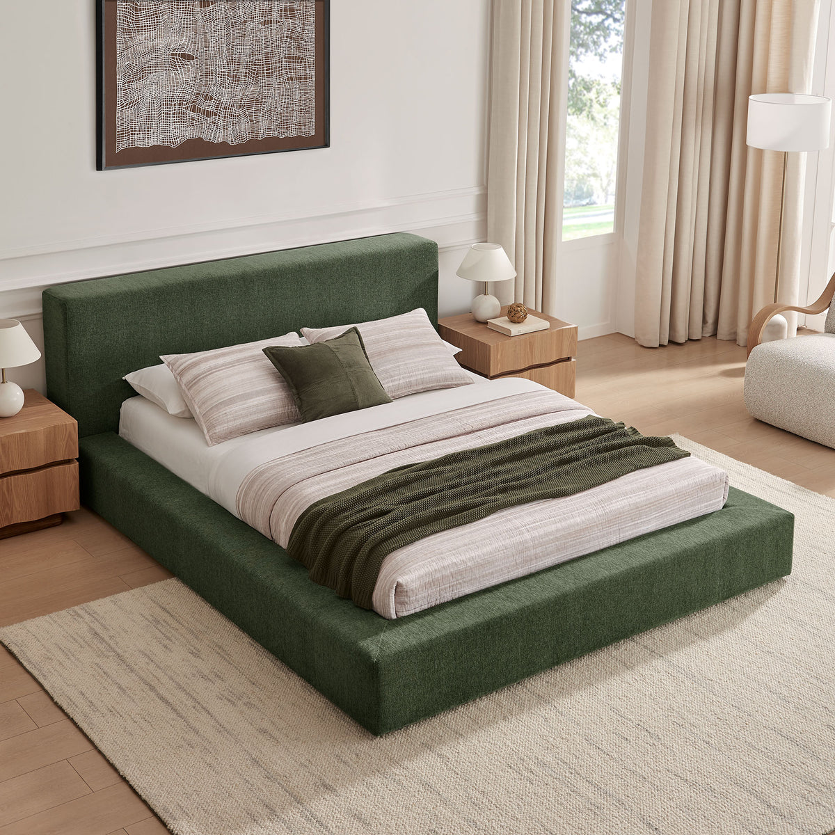 Luma Eucalyptus Chenille Upholstered King Platform Bed Frame - Ornate Home