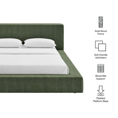 Luma Eucalyptus Chenille Upholstered King Platform Bed Frame - Ornate Home