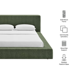 Luma Eucalyptus Chenille Upholstered Queen Platform Bed Frame - Ornate Home