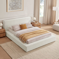 Luma Ivory Fabric Chenille Upholstered King Platform Bed Frame - Ornate Home