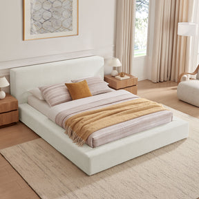 Luma Ivory Fabric Chenille Upholstered King Platform Bed Frame - Ornate Home
