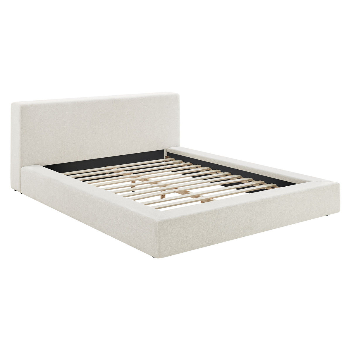 Luma Ivory Fabric Chenille Upholstered King Platform Bed Frame - Ornate Home