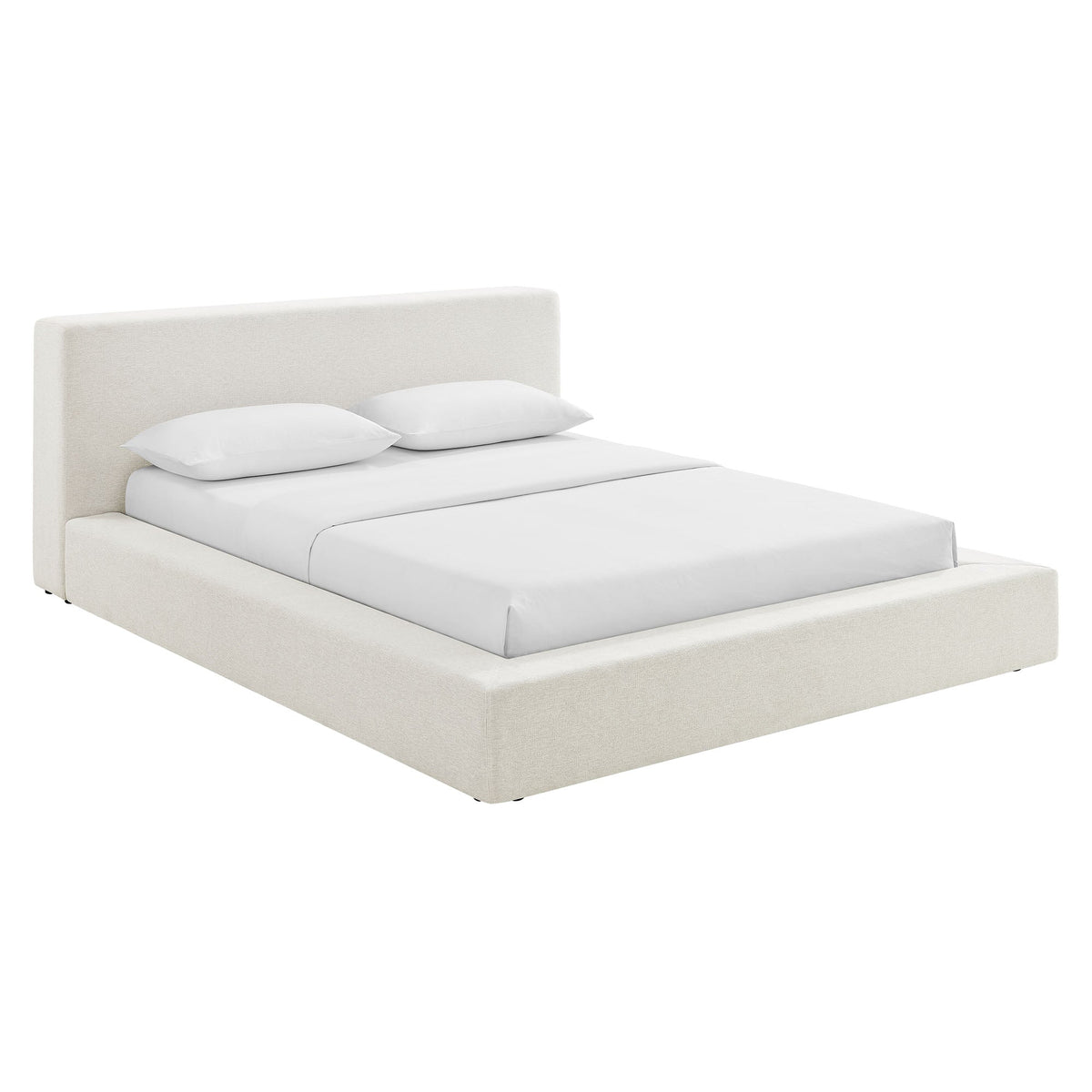 Luma Ivory Fabric Chenille Upholstered King Platform Bed Frame - Ornate Home