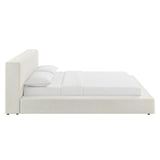 Luma Ivory Fabric Chenille Upholstered King Platform Bed Frame - Ornate Home