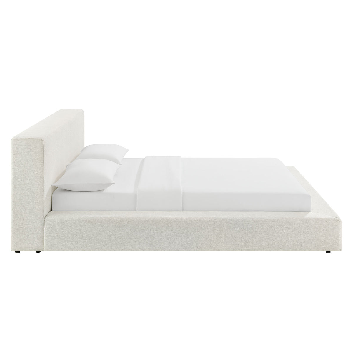Luma Ivory Fabric Chenille Upholstered King Platform Bed Frame - Ornate Home