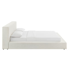Luma Ivory Fabric Chenille Upholstered King Platform Bed Frame - Ornate Home