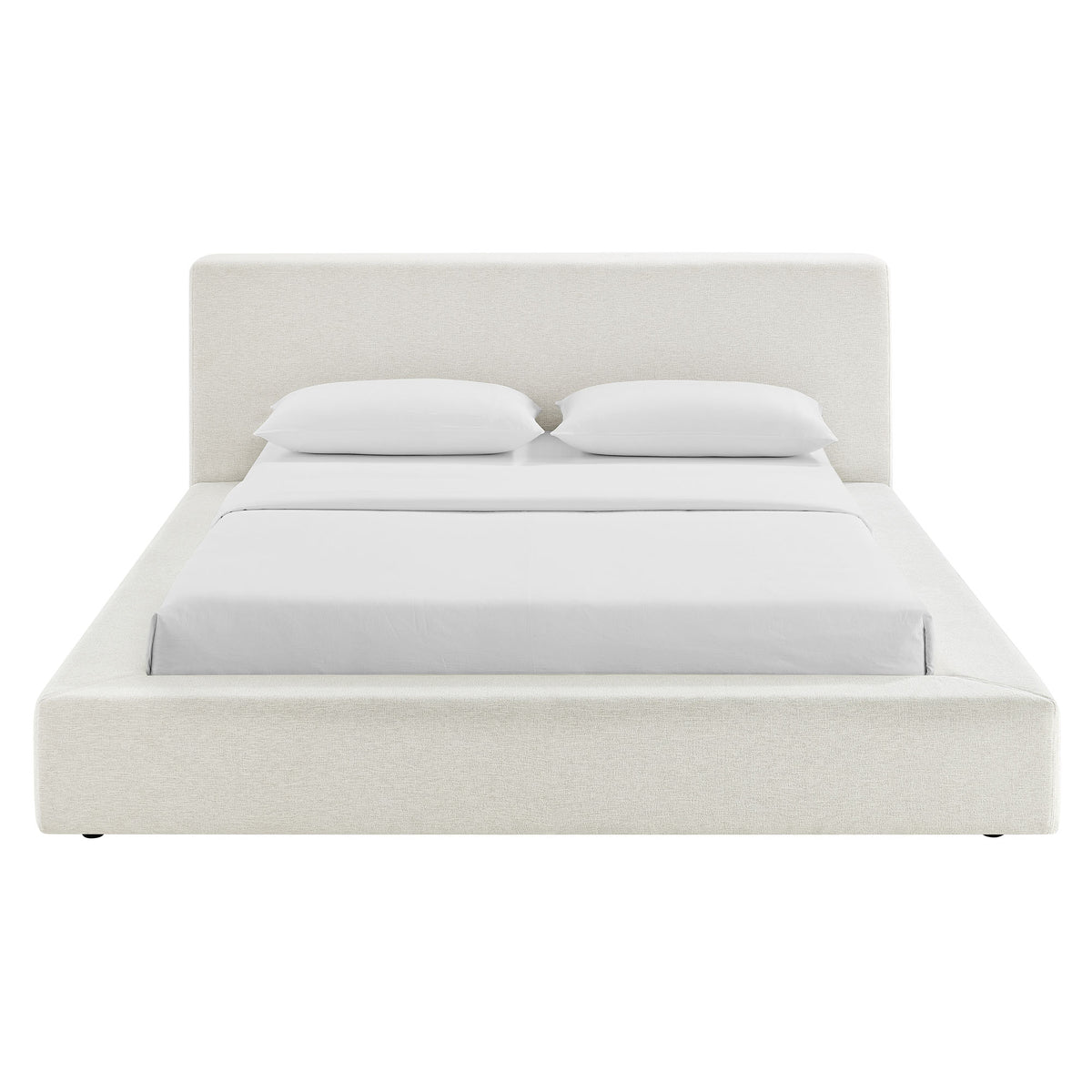 Luma Ivory Fabric Chenille Upholstered King Platform Bed Frame - Ornate Home