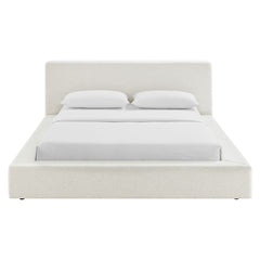 Luma Ivory Fabric Chenille Upholstered King Platform Bed Frame - Ornate Home