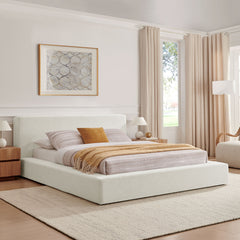 Luma Ivory Fabric Chenille Upholstered King Platform Bed Frame - Ornate Home
