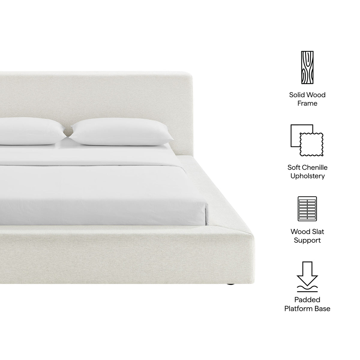 Luma Ivory Fabric Chenille Upholstered King Platform Bed Frame - Ornate Home