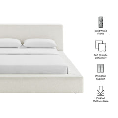 Luma Ivory Fabric Chenille Upholstered King Platform Bed Frame - Ornate Home