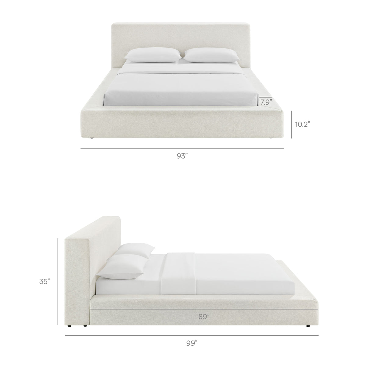 Luma Ivory Fabric Chenille Upholstered King Platform Bed Frame - Ornate Home