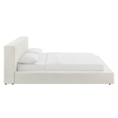 Luma Ivory Fabric Chenille Upholstered Queen Platform Bed Frame - Ornate Home