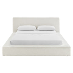 Luma Ivory Fabric Chenille Upholstered Queen Platform Bed Frame - Ornate Home