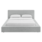 Luma Light Gray Fabric Chenille Upholstered King Platform Bed Frame - Ornate Home
