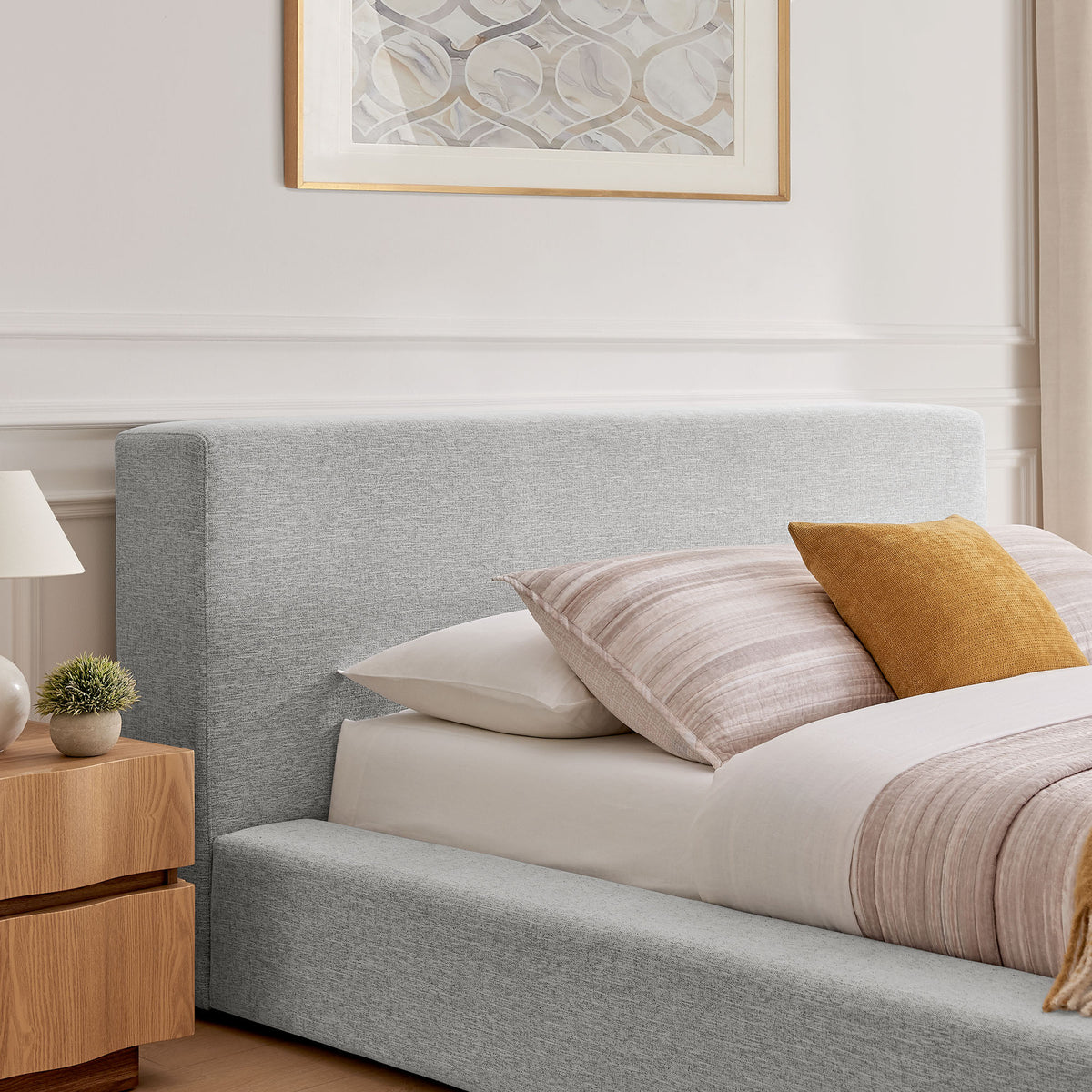 Luma Light Gray Fabric Chenille Upholstered King Platform Bed Frame - Ornate Home