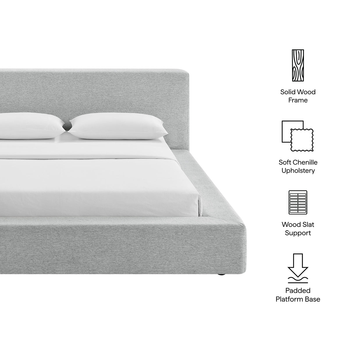 Luma Light Gray Fabric Chenille Upholstered King Platform Bed Frame - Ornate Home