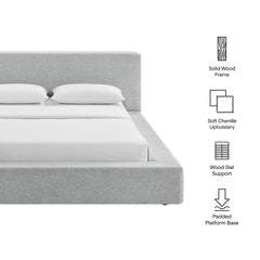 Luma Light Gray Fabric Chenille Upholstered King Platform Bed Frame - Ornate Home
