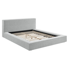 Luma Light Gray Fabric Chenille Upholstered Queen Platform Bed Frame - Ornate Home