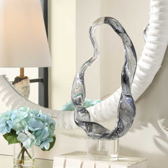Luminous Twist Black/Gray Glass Sculpture - Ornate Home