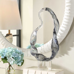 Luminous Twist Black/Gray Glass Sculpture - Ornate Home