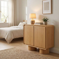 Lumo Oak 2-Door Curved Wood Accent Cabinet - Ornate Home