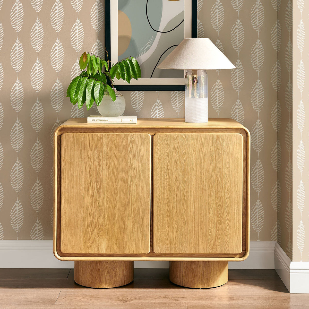Lumo Oak 2-Door Curved Wood Accent Cabinet - Ornate Home