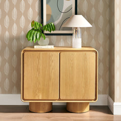 Lumo Oak 2-Door Curved Wood Accent Cabinet - Ornate Home