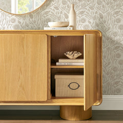 Lumo Oak 3-Door Curved Wood Accent Cabinet - Ornate Home