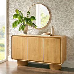 Lumo Oak 3-Door Curved Wood Accent Cabinet - Ornate Home