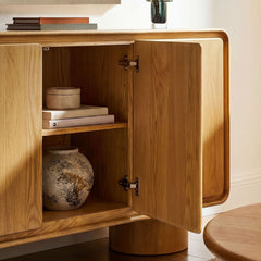 Lumo Oak 3-Door Curved Wood Accent Cabinet - Ornate Home