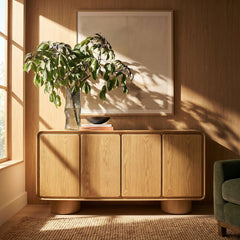 Lumo Oak 4-Door Curved Wood Accent Cabinet - Ornate Home