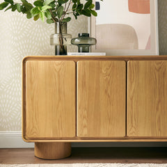 Lumo Oak 4-Door Curved Wood Accent Cabinet - Ornate Home