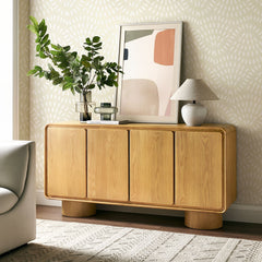 Lumo Oak 4-Door Curved Wood Accent Cabinet - Ornate Home