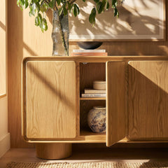 Lumo Oak 4-Door Curved Wood Accent Cabinet - Ornate Home