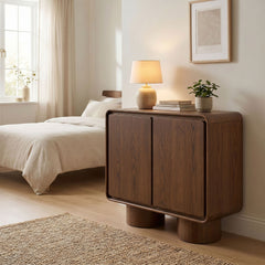 Lumo Walnut 2-Door Curved Wood Accent Cabinet - Ornate Home