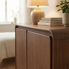 Lumo Walnut 2-Door Curved Wood Accent Cabinet - Ornate Home