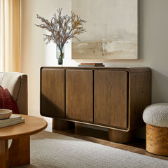Lumo Walnut 3-Door Curved Wood Accent Cabinet - Ornate Home