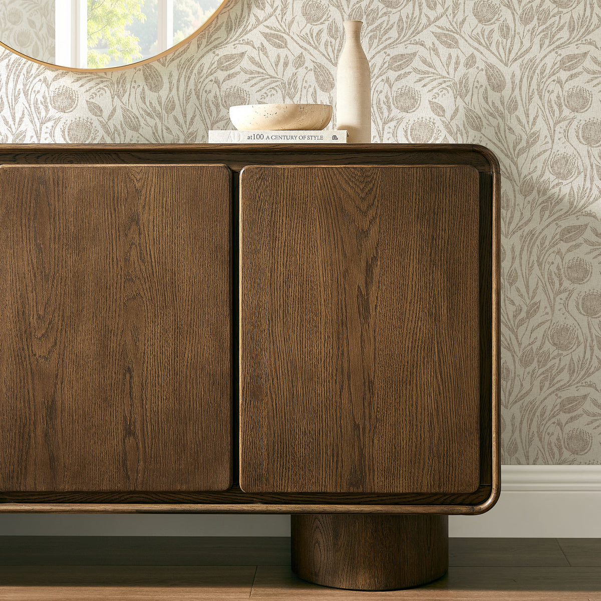 Lumo Walnut 3-Door Curved Wood Accent Cabinet - Ornate Home