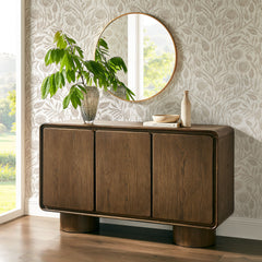 Lumo Walnut 3-Door Curved Wood Accent Cabinet - Ornate Home