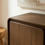 Lumo Walnut 3-Door Curved Wood Accent Cabinet - Ornate Home