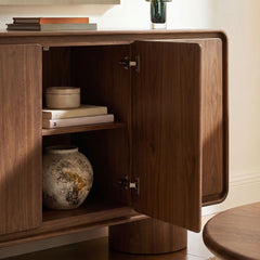 Lumo Walnut 3-Door Curved Wood Accent Cabinet - Ornate Home